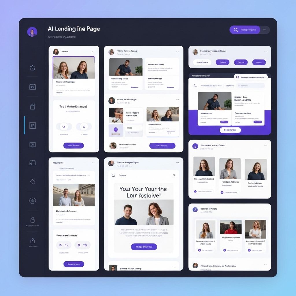AI Landing Pages web development interface showing Create high-converting landing pages in minutes using AI-powered design and copywriting assistance....