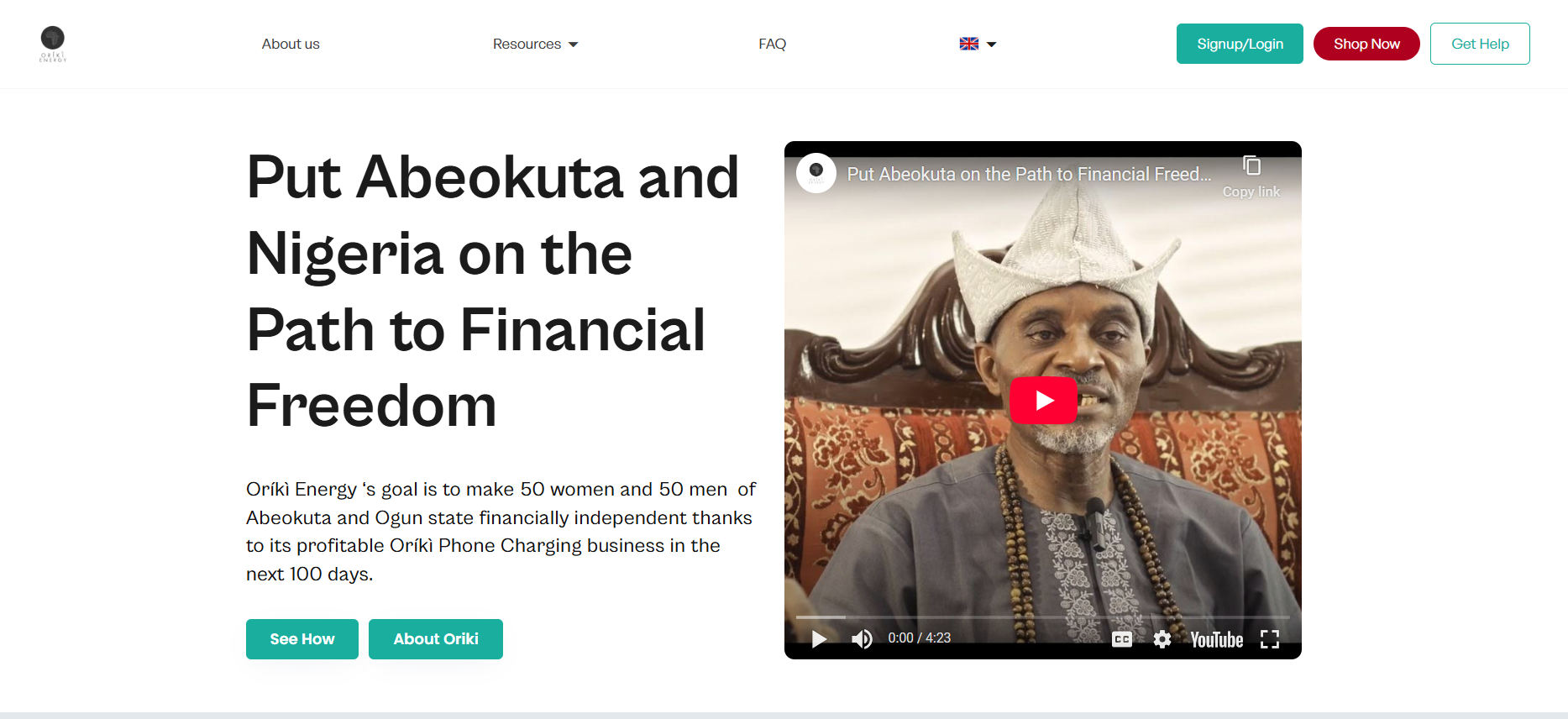 Oriki.io scorecard & consulting tools showing Financial empowerment platform focused on making Abeokuta and Nigeria financially independent through innovative business solutions