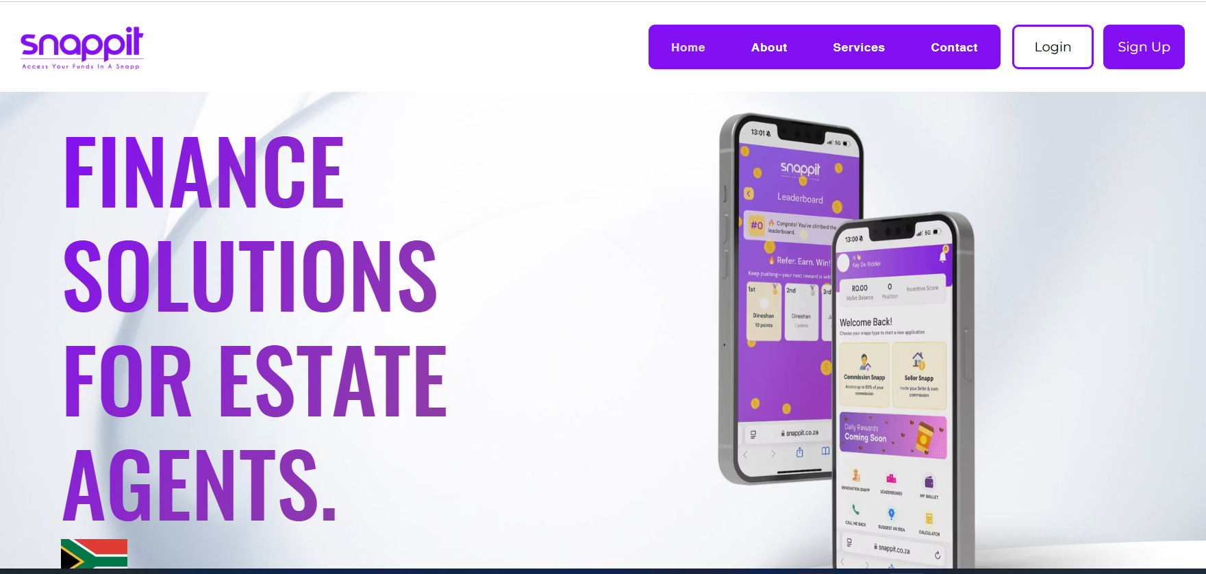 SnappitFinance.com finance & real estate solutions showing Finance solutions platform for estate agents with mobile app integration