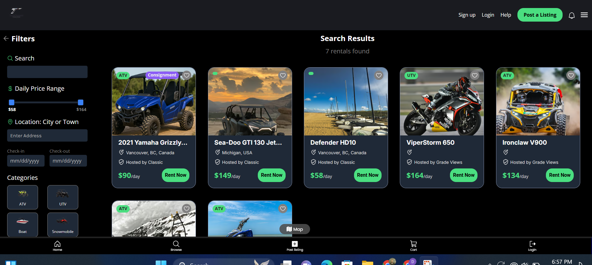 Toryde application screenshot showing rental platform interface and features