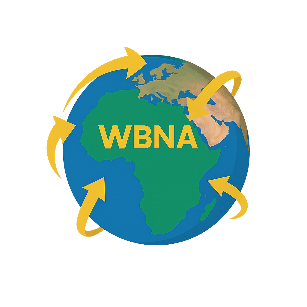 WBNA logo - We Build NoCode Apps with globe and arrows representing global no-code development